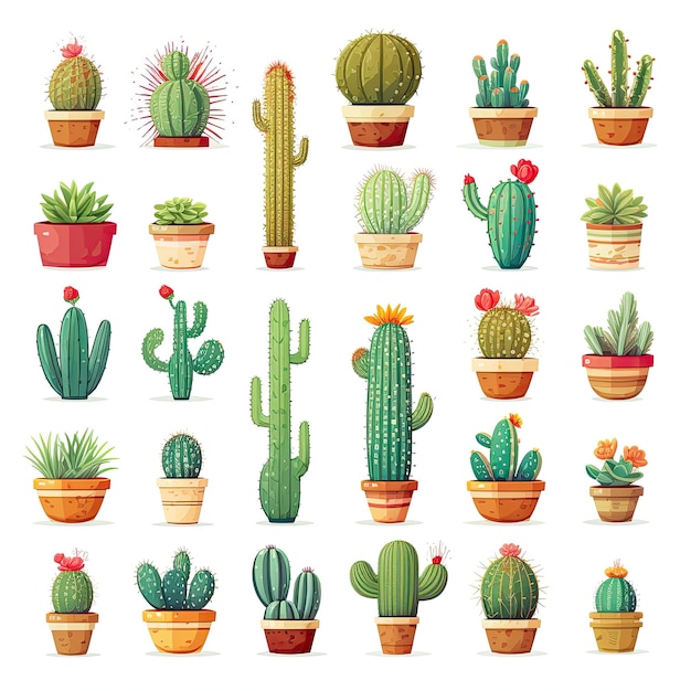 Cactus icons set sticker on white background
