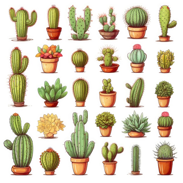 Cactus icons set sticker on white background