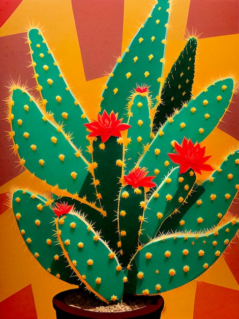 Cactus Illustratie Natuur Schilderij Reproductie Artistieke Achtergrond Sjabloon