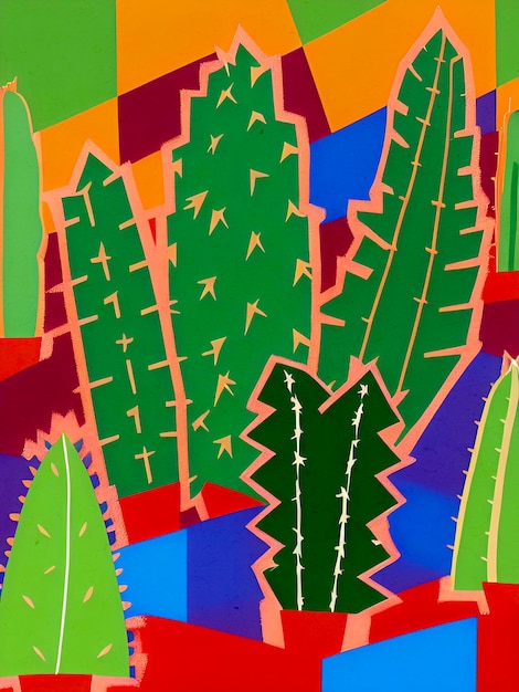 Cactus Illustratie Natuur Schilderij Reproductie Artistieke Achtergrond Sjabloon