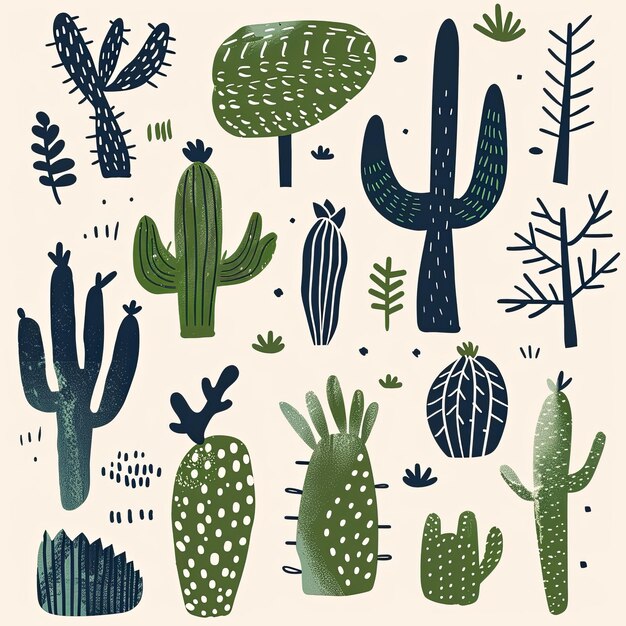 Photo cactus illustration flat design simple shapes and lines green tones