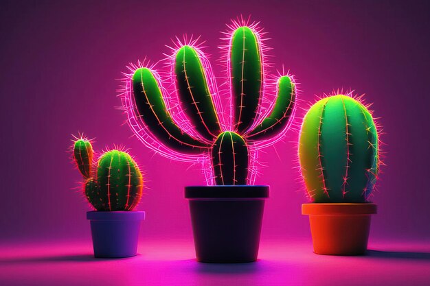 cactus in een neonlicht 3d-weergave