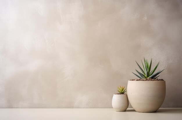 cactus in een neutraal getinte cementpot op een houten tafel