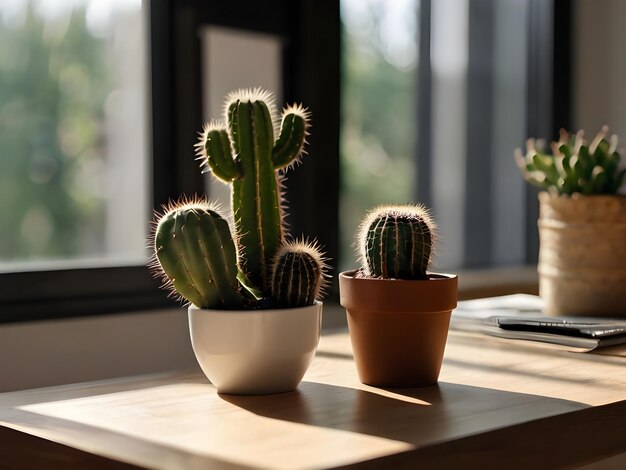 Foto cactus in een pot in het interieur van de woonkamer