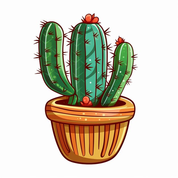 cactus in een pot met een rode bloem op een witte achtergrond generatieve ai