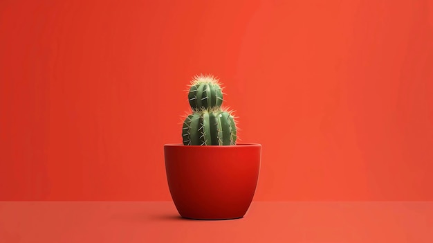 Cactus in een pot op een rode achtergrond 3D-weergave