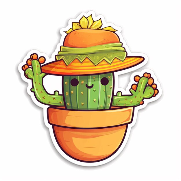 cactus in een sombere hoedsticker generatieve ai