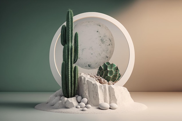 cactus in the marble with beige background