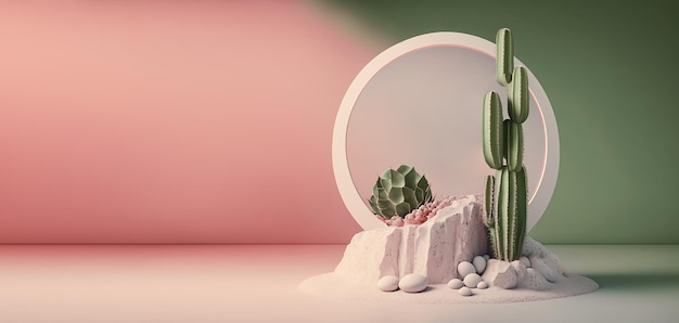 cactus in the marble with pink background