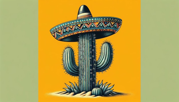 Cactus met Sombrero op gele achtergrond