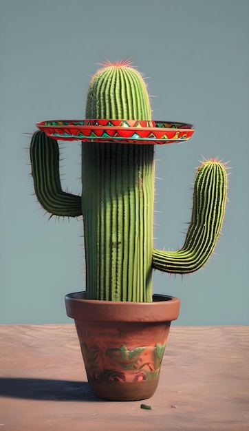 Cactus in a Mexican sombrero 3D hat