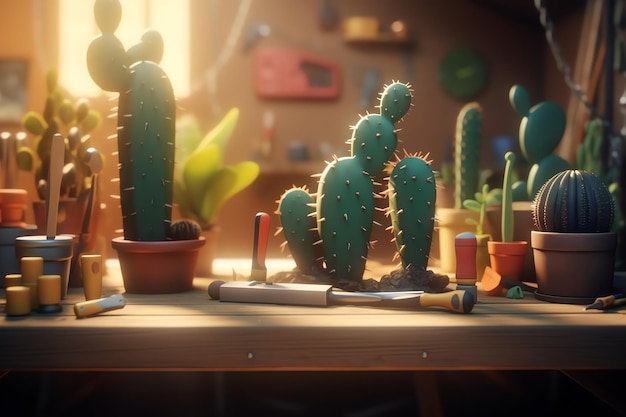 Cactus op het ontwerpachtergrond van de huisillustratie