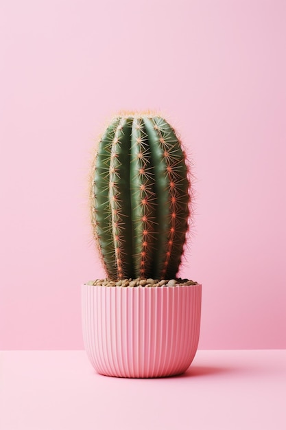 cactus in a pink pot on a pink surface generative ai