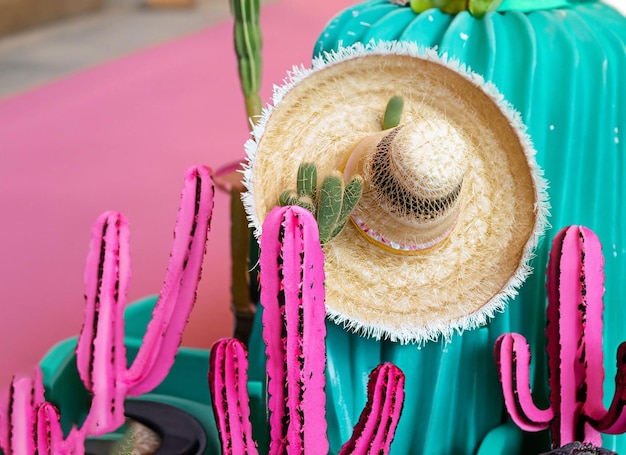 Cactus and pink sombrero arrangement for party