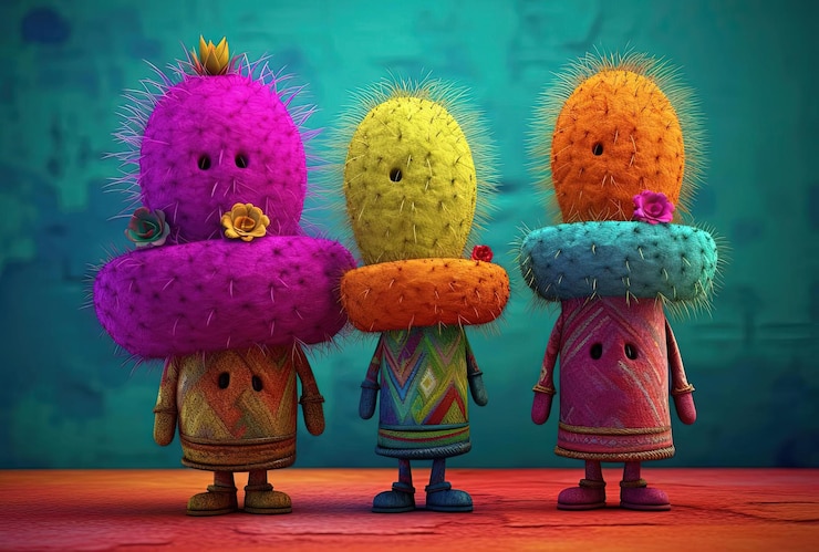 Photo cactus plant in colorful mexican style hats
