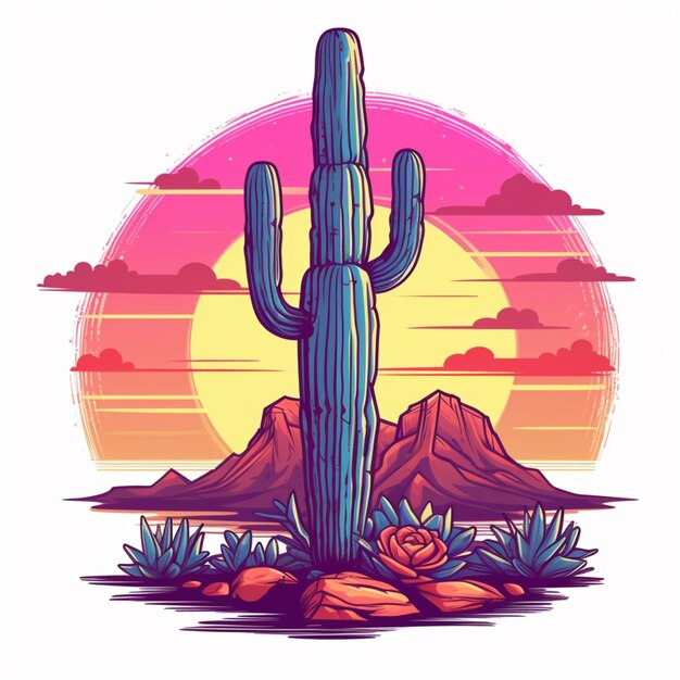 a cactus plant in the desert with a sunset in the background generative ai
