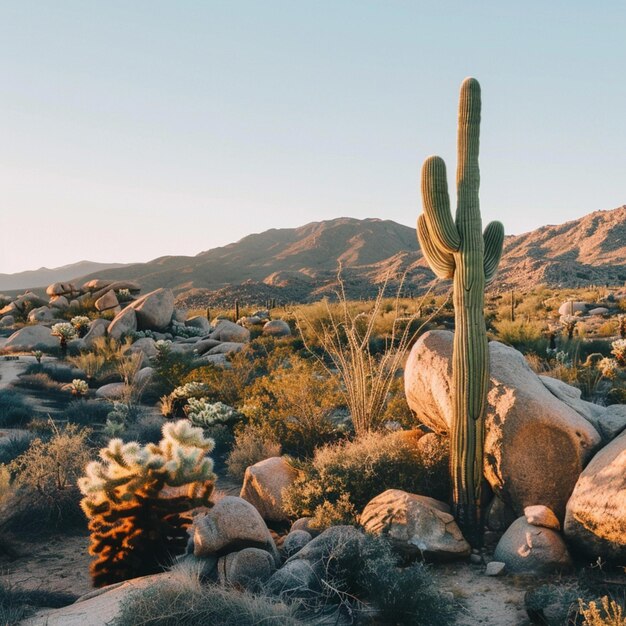 Foto una pianta di cactus sta crescendo in un deserto con un cactus in primo piano