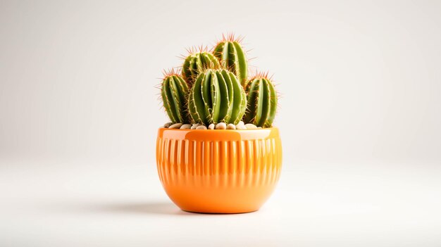 Cactus plant on a pot on white background