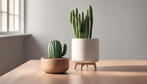 a cactus plant and a pot with a white pot on it