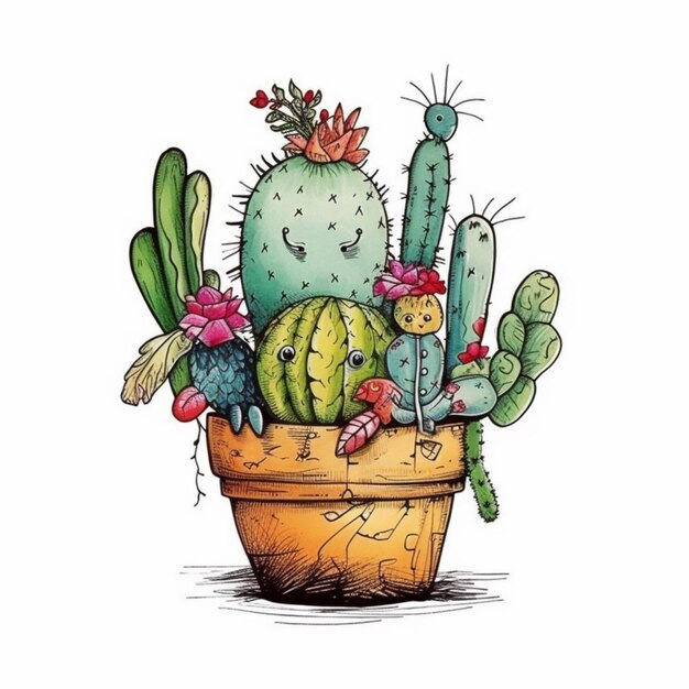 a cactus plant with a face drawn on it generative ai