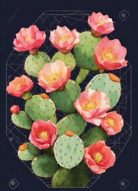 Photo a cactus plant with pink flowers and a black background