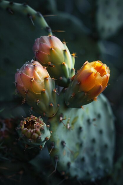 Foto una pianta di cactus con fiori gialli e la parola 