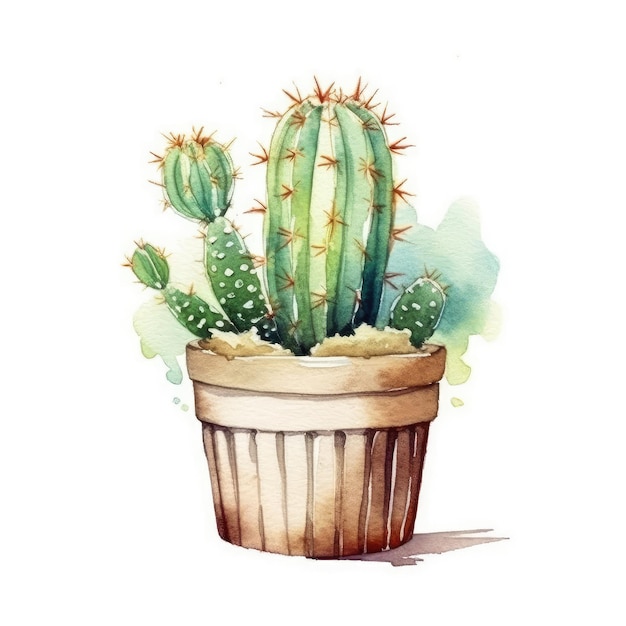 Foto cactus in stile acquerello di piantatore