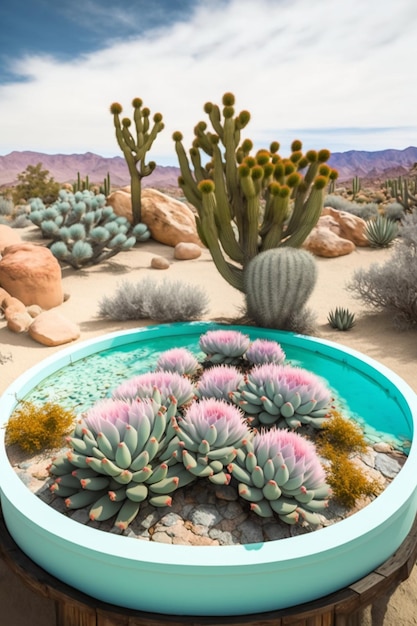 Cactus planter with succulente in a desert generative ai