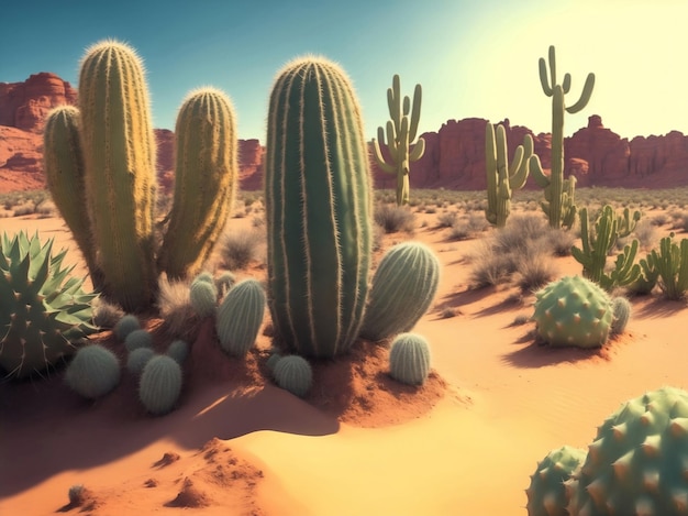 Foto piante di cactus nel deserto illustrazione generativa di ia