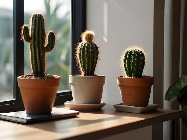 Photo cactus in a pot in the interior of the living room