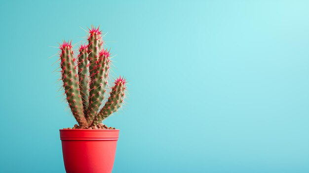 Cactus in pot isolated on blue background