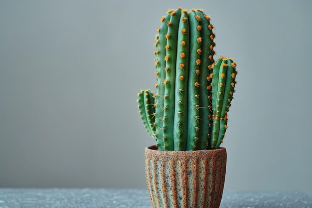 Foto cactus in pentola su tavolo su uno sfondo grigio