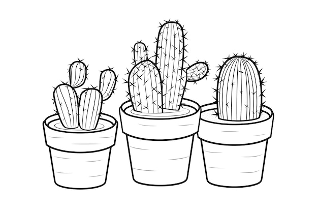 Cactus in pots coloring page