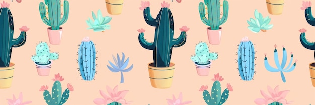 Foto cactus modello senza cuciture sfondo modello di cactus carino