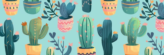 cactus seamless pattern Pattern background of cute cacti