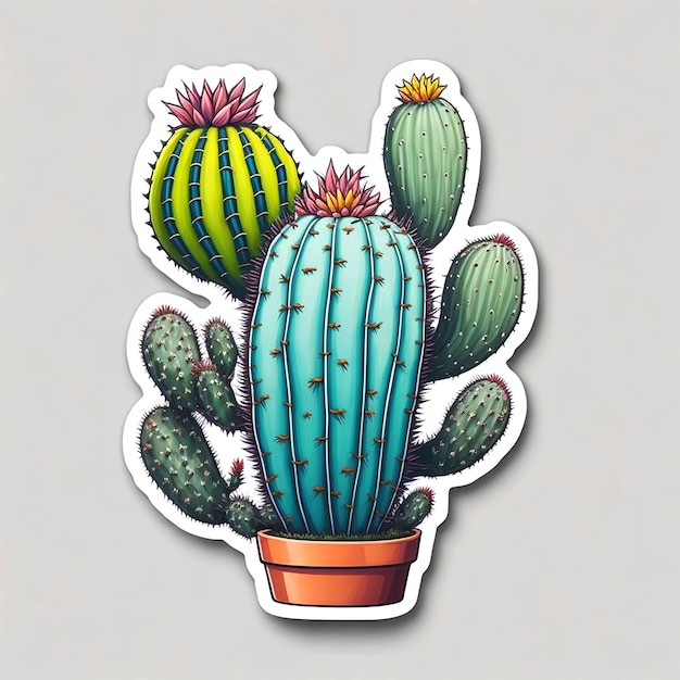 Cactus sticker illustratie op witte achtergrond