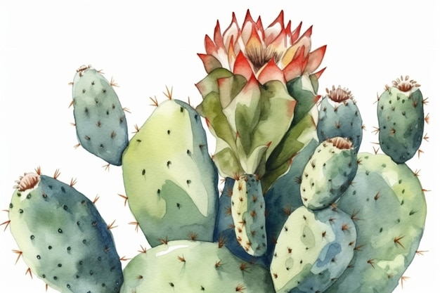 Cactus Succulent blossom watercolour Generated Ai