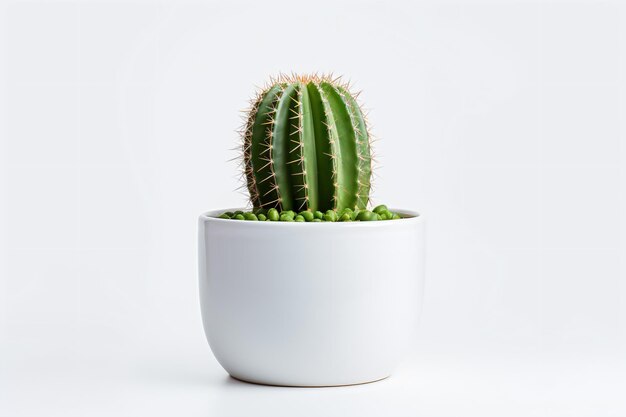 a cactus in a white pot on a white background