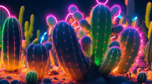 cactus with bright lights and a green light