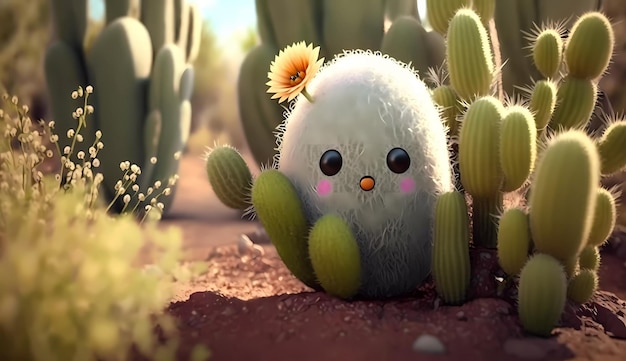 A cactus with a face that says'cactus'on it