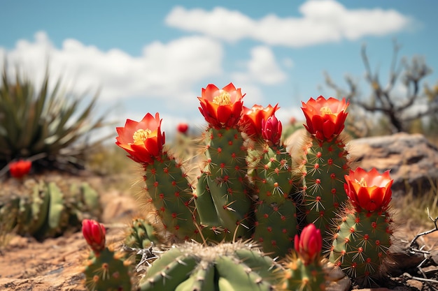 Cactus with flowers in the desert
