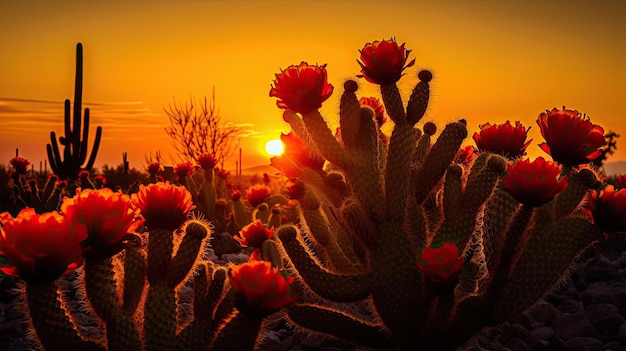 A cactus with flowers in the sun