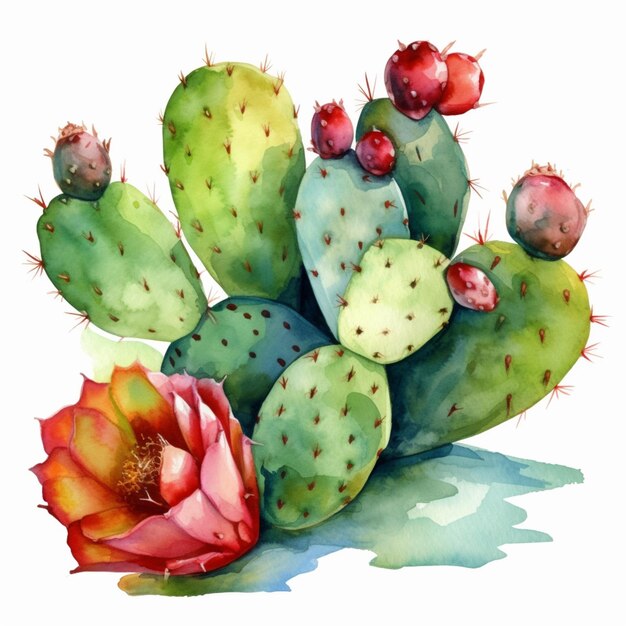 Cactus with flowers on a white background generative ai