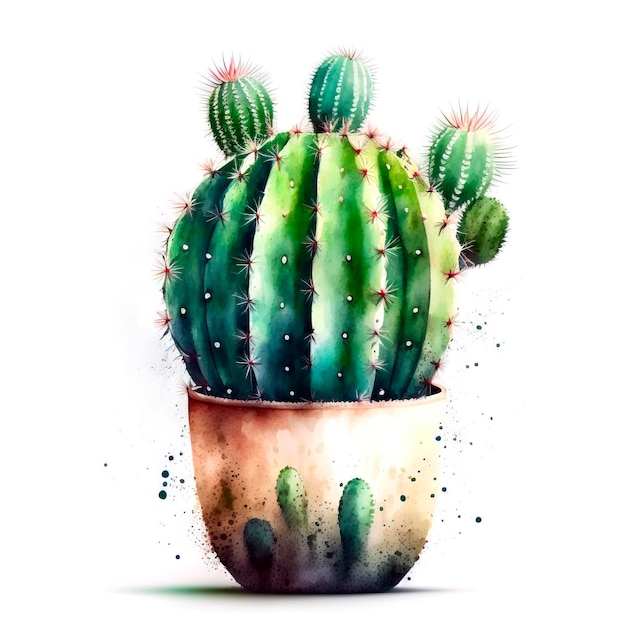 A cactus with green leaves and a white background