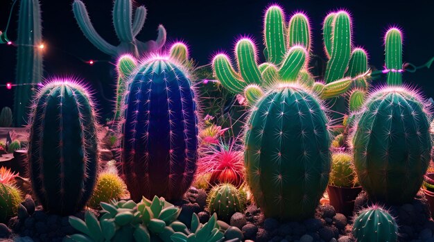 Photo a cactus with a green top sits in a tank with other cactus