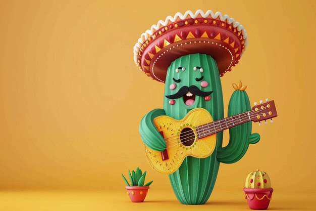 a cactus with a guitar and a cactus on the top