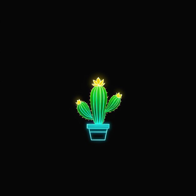 Photo cactus with neon glow icon cactus with neon glow icon