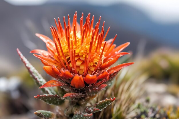 A cactus with a red flower that is about to bloom