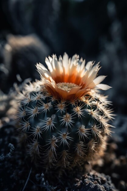 A cactus with a white center and orange spiky leaves