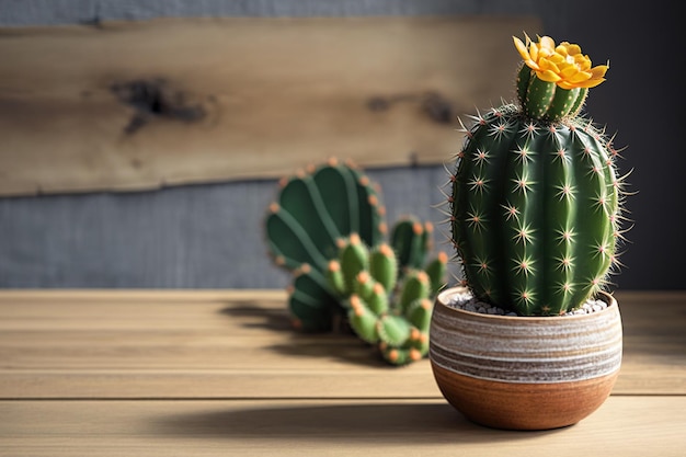 A cactus on a wooden table Copy room straightforward design